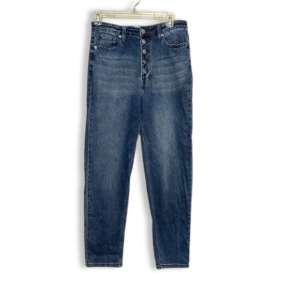Abound Mom Jeans Straight Leg Stretchable High Rise Button Fly Blue W US 27 NWT